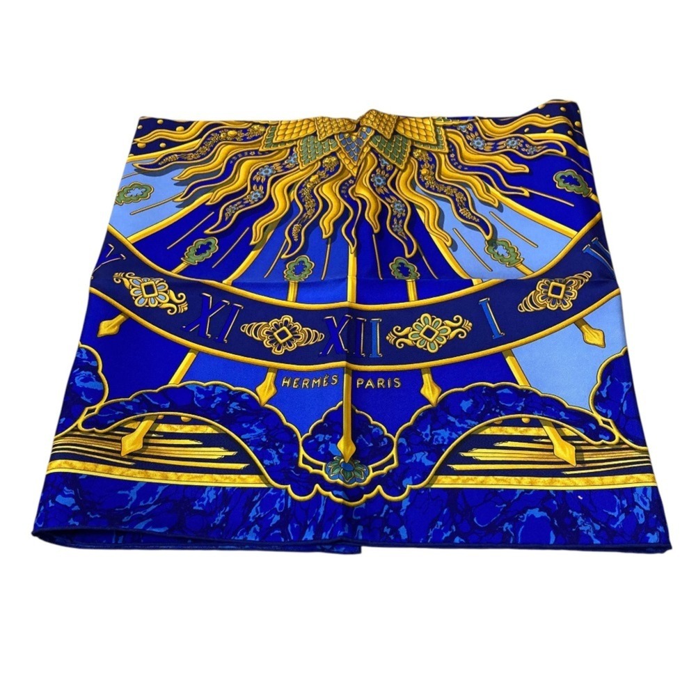 HERMES Carre 90 CARPE DIEM Enjoy Today Silk Scarf Stole Blue x Multicolor Wom... - Picture 3 of 11